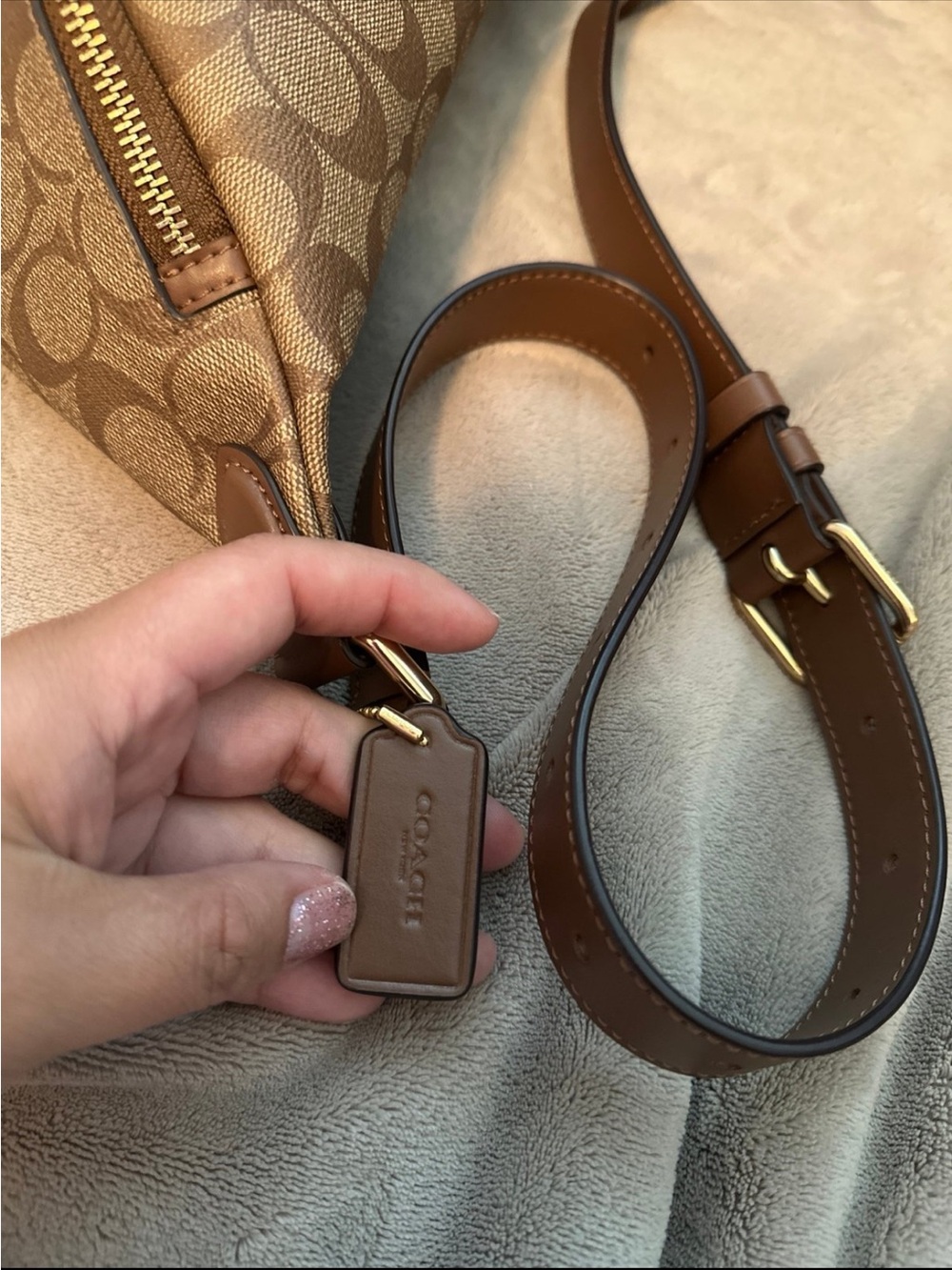 Coach Brown Signature Canvas Crossbody Belt Bag with Tan Trim - Picture 3 of 7